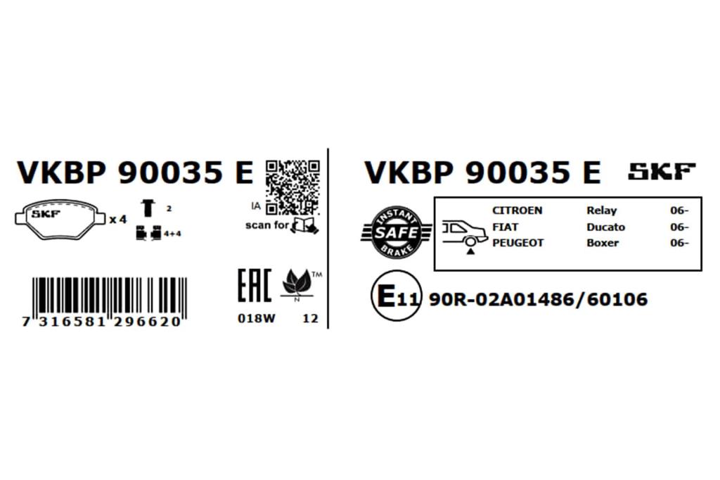 Jeu de 4 plaquettes de frein SKF ref. VKBP 90035 E